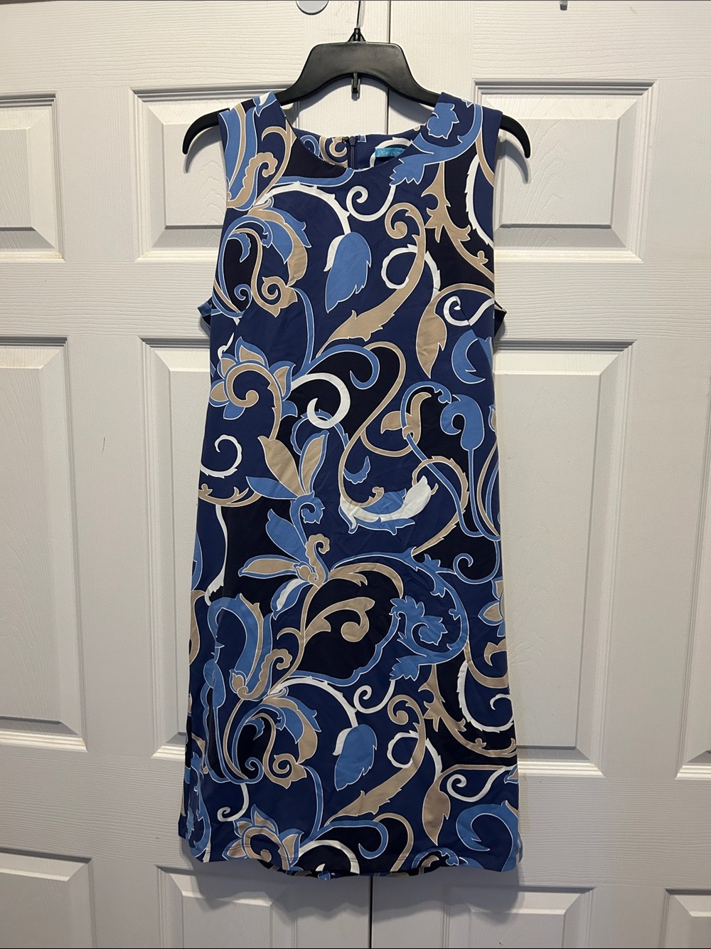J.McLaughlin Sleeveless Blue Floral-Scroll Shift Dress
